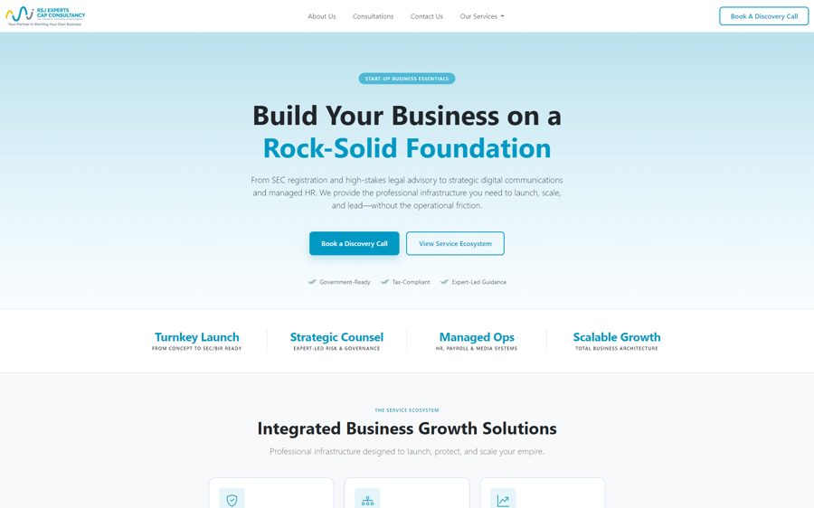 Landing page screenshot: rsj experts cap consultancy